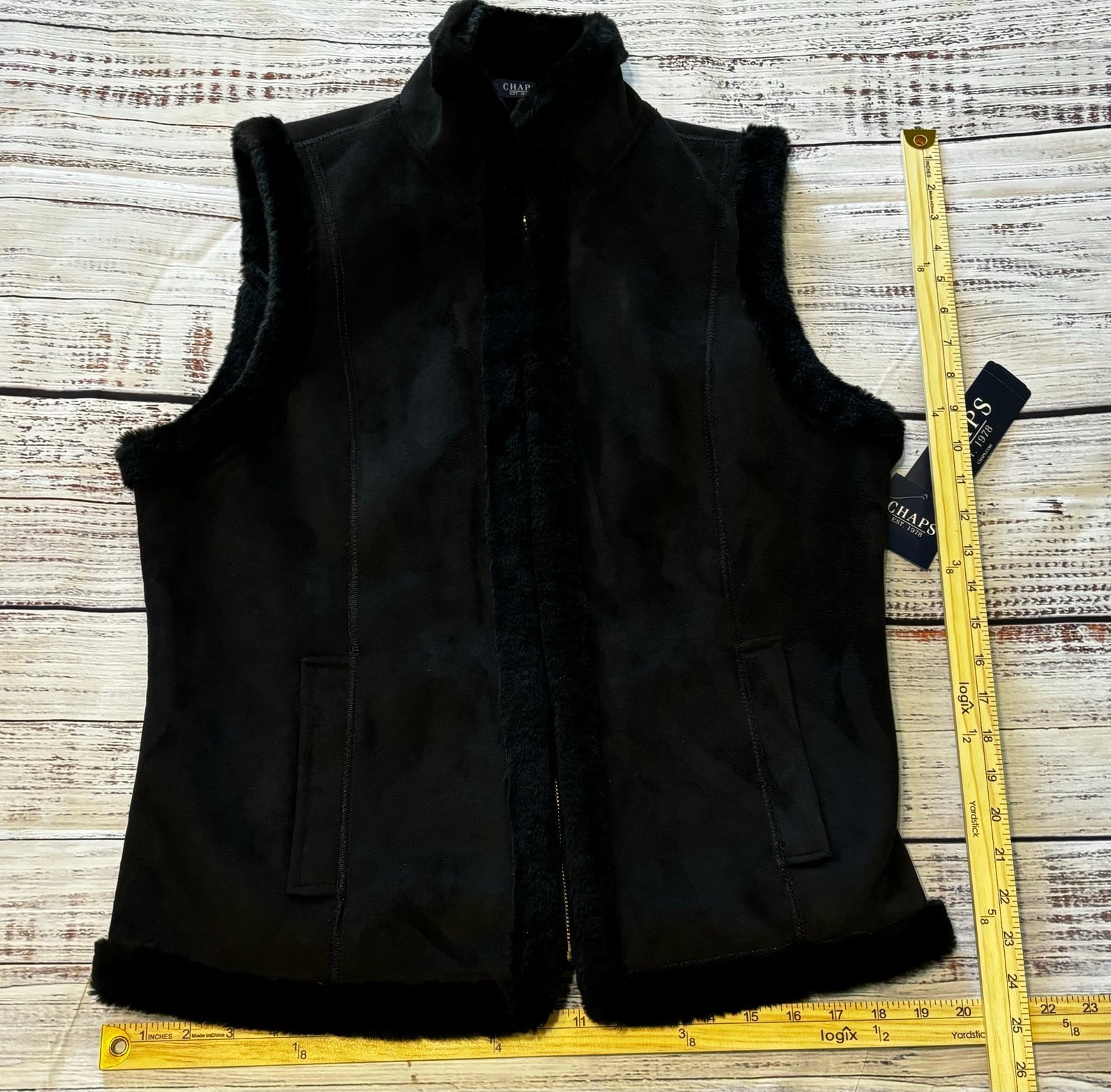 Womens Chaps Suede & Faux Fur Zip Up Vest