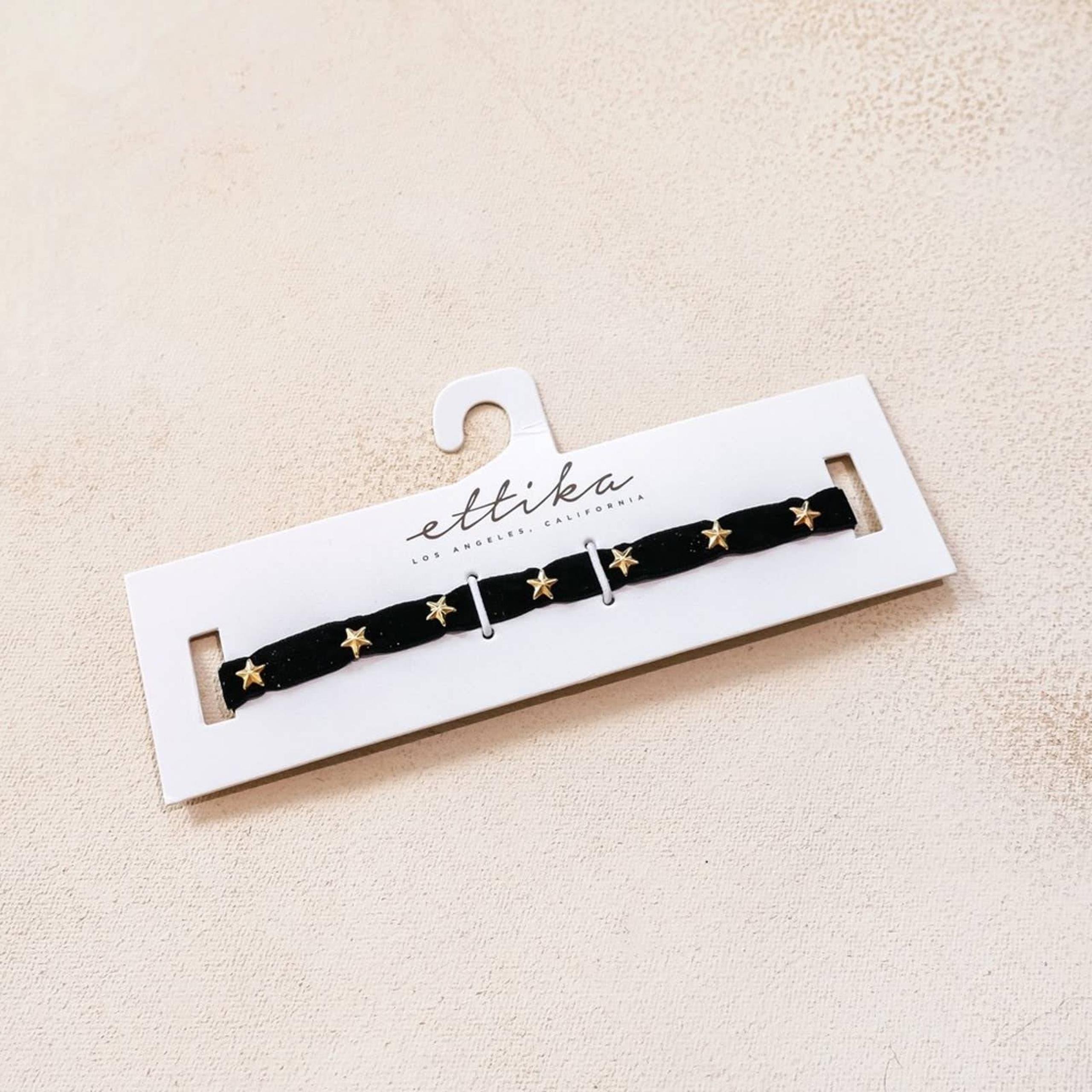 New Anthropologie Ettika dainty black velvet braided choker star studded