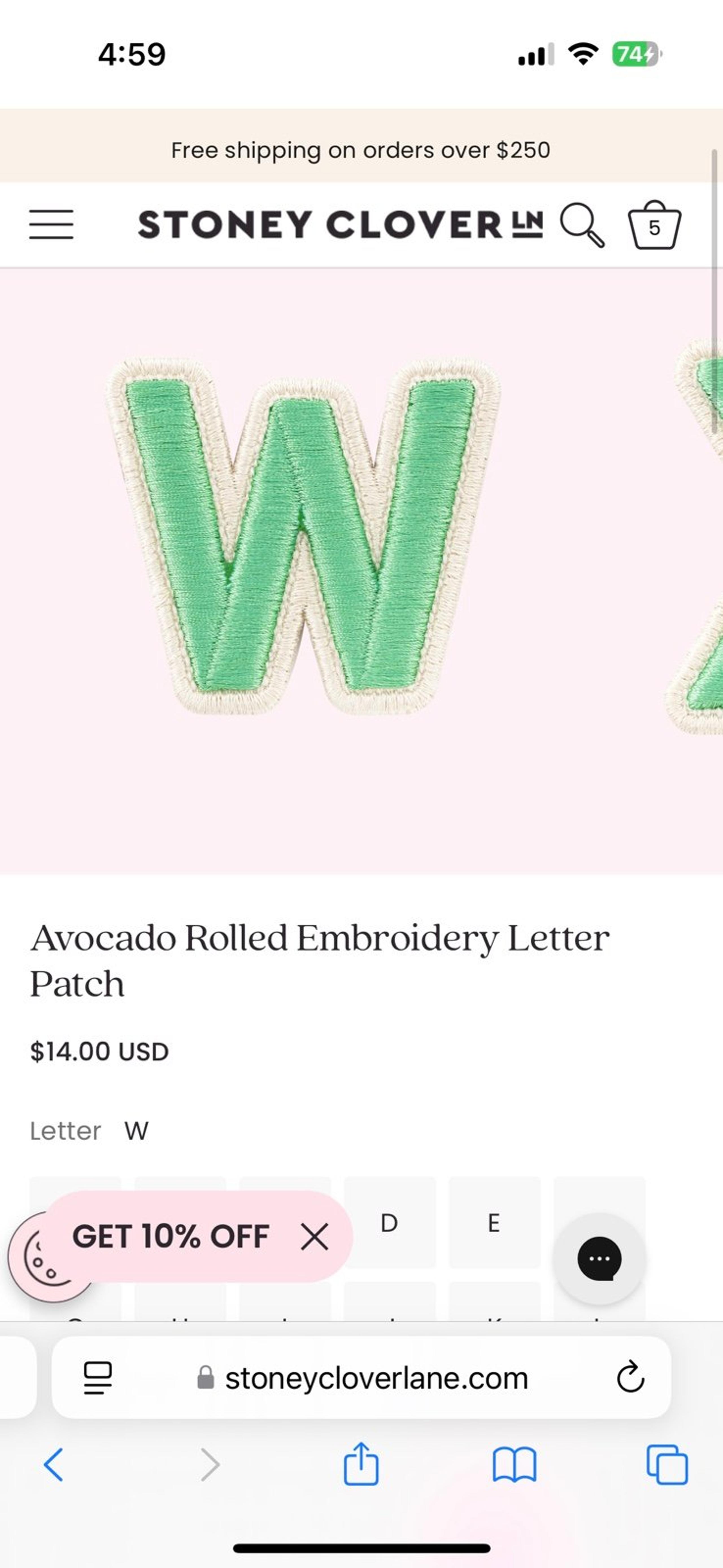 Stoney Clover Rolled embroidery letter
