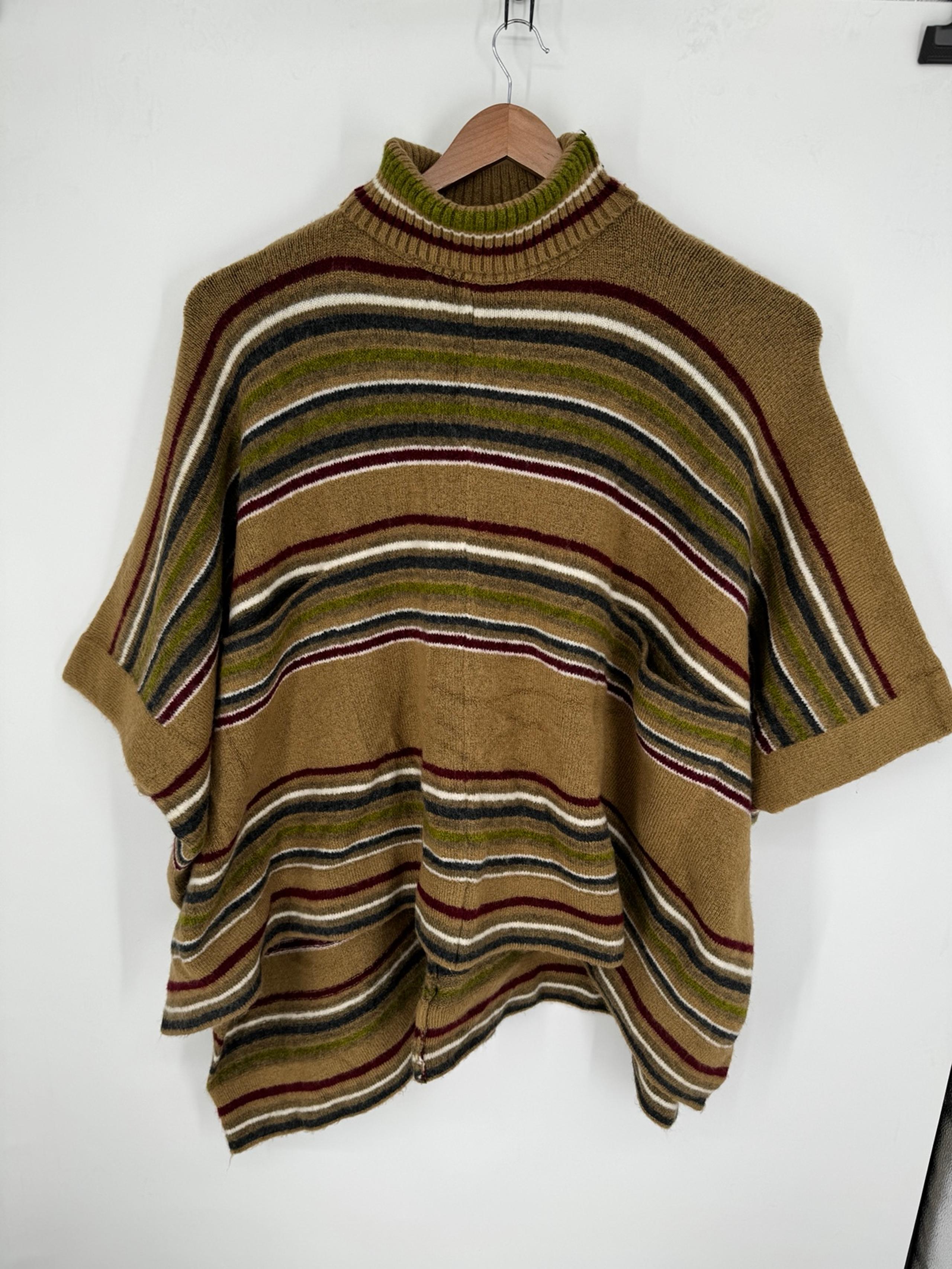 Zara Knit Women’s Oversized Sweater Poncho Cape Multicolor Sz Med Wool Blend H8