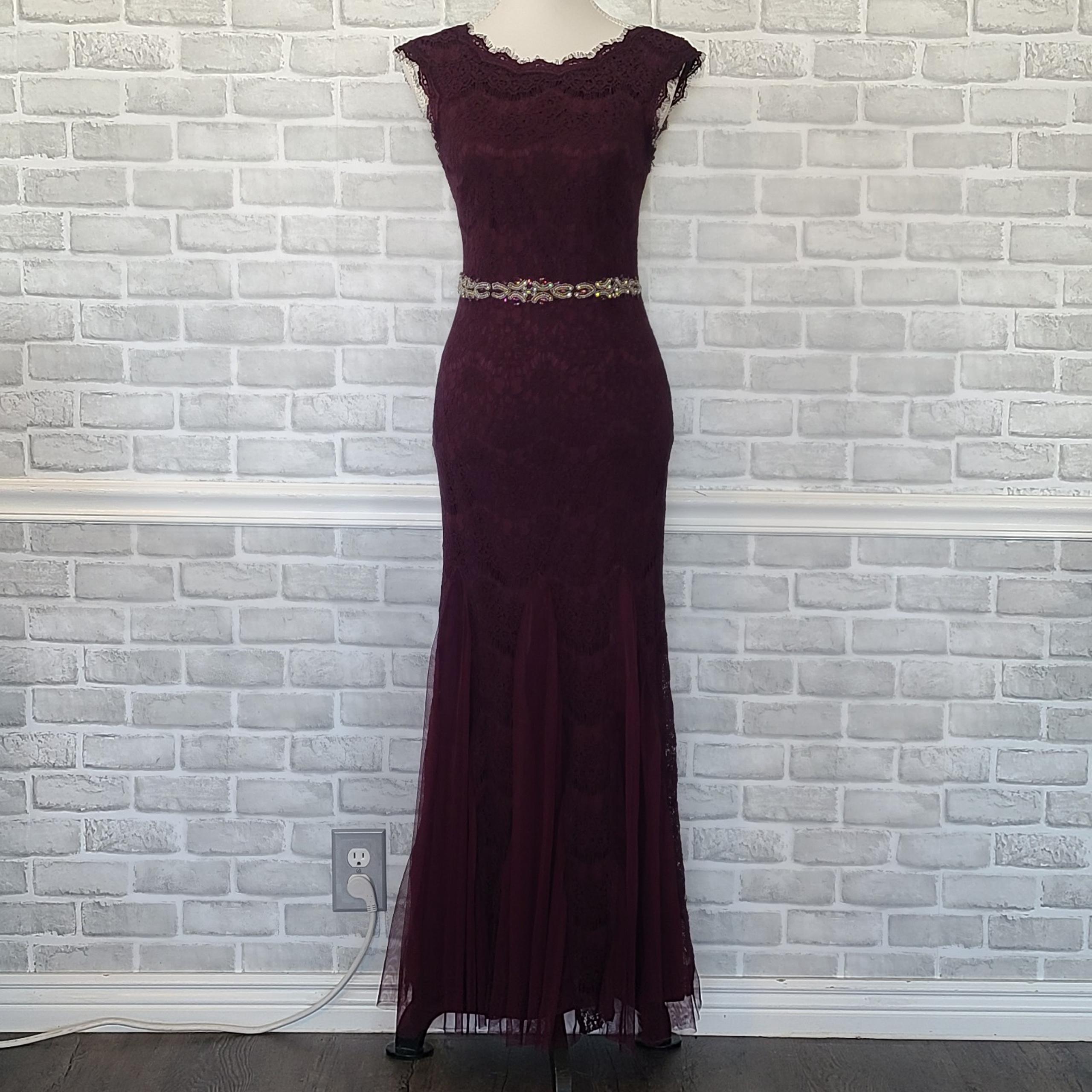 Betsy Adam Plum Lace Long Dress Beaded Feminine Whimseygoth Formal Prom 10