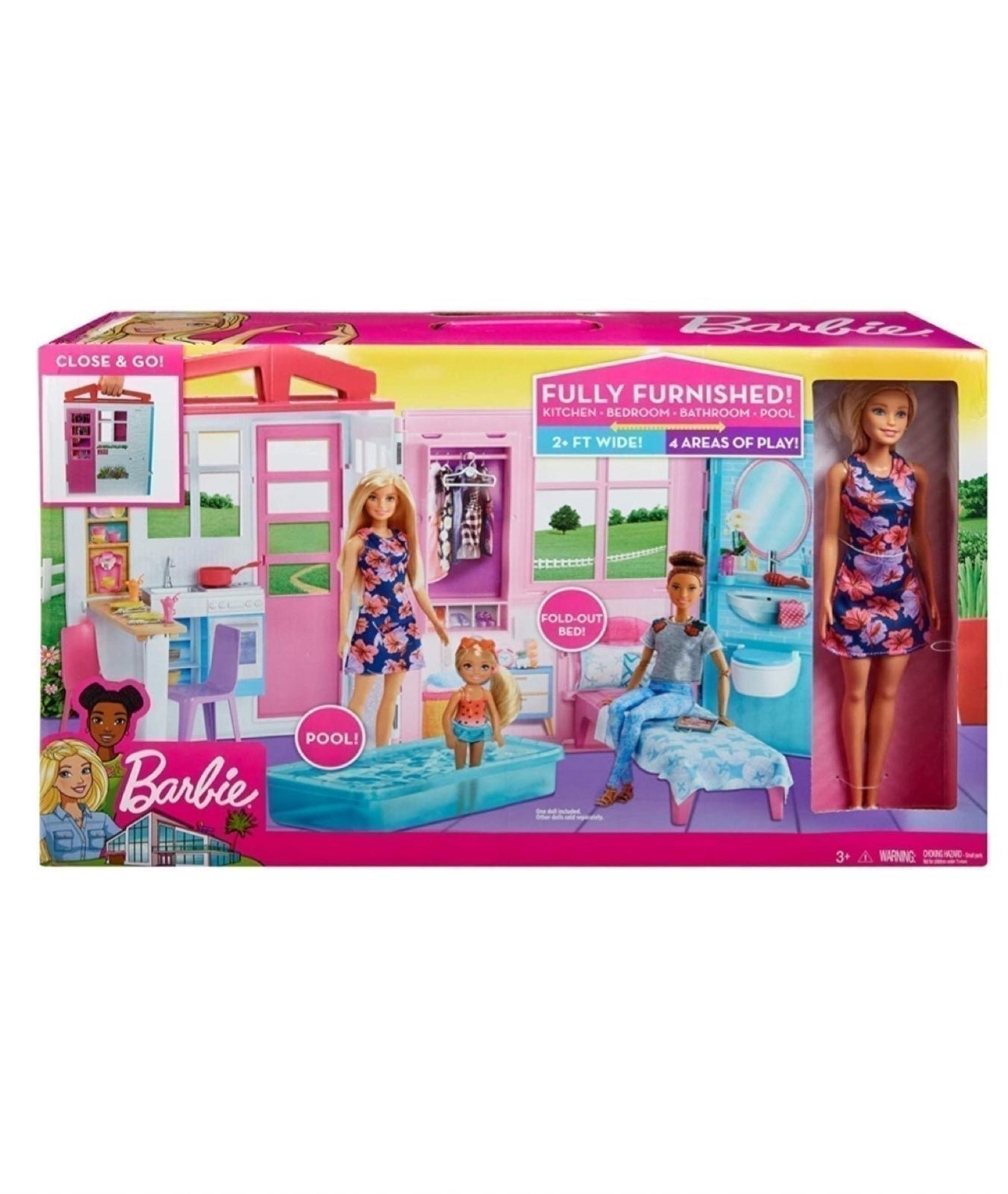 Barbie Doll and Dollhouse, Portable 1-Story Playset