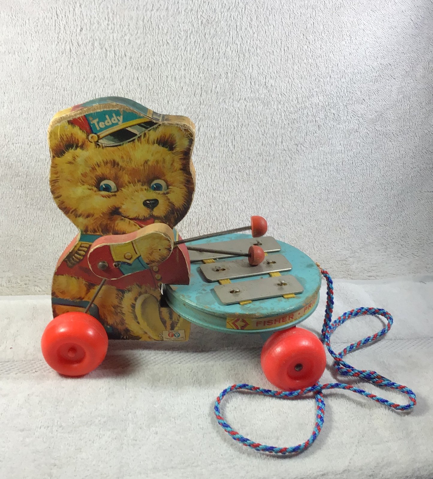 Fisher Price 1966 Teddy xylophon (pull string toy ) #743 M5