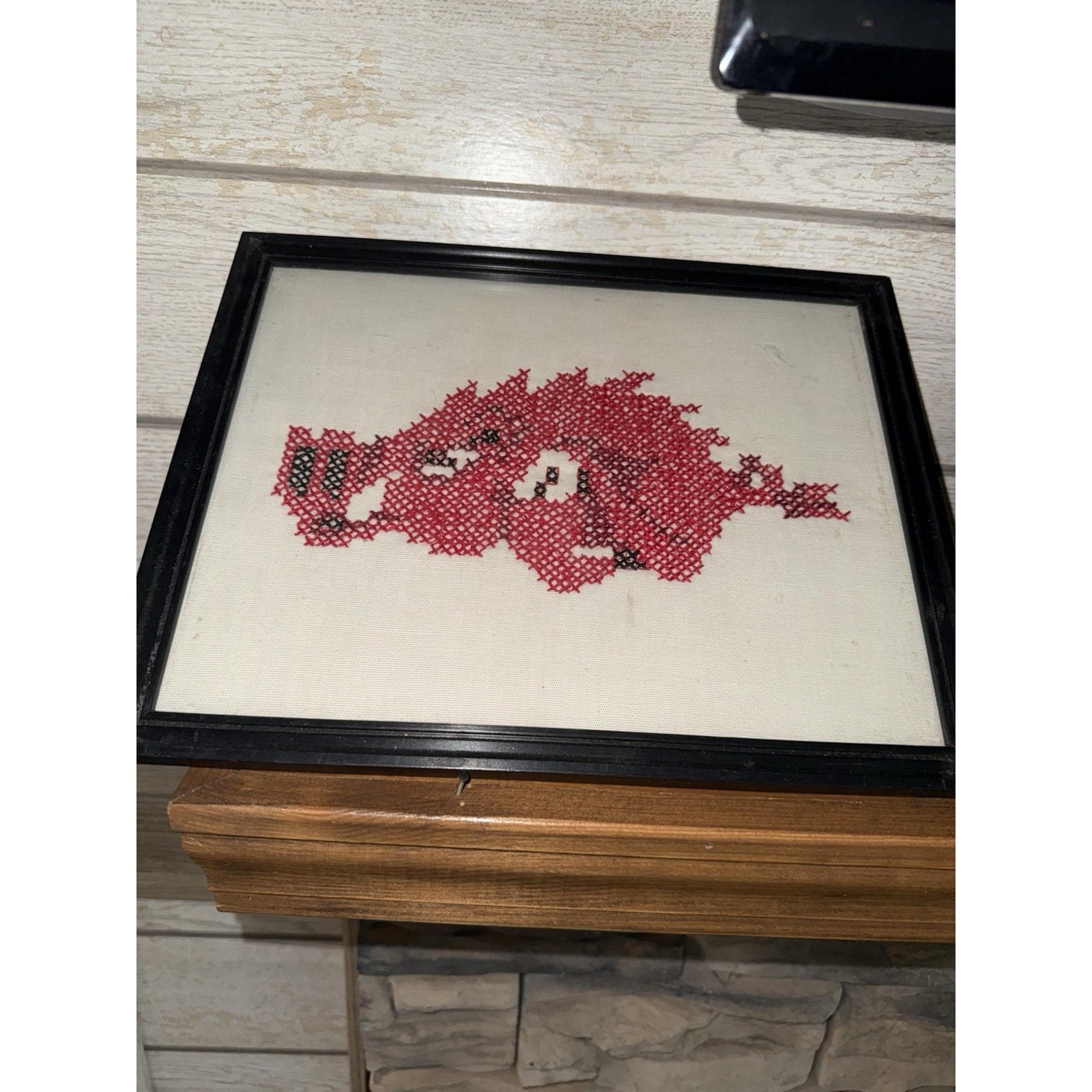 Framed Cross Stitch Arkansas Razorbacks
