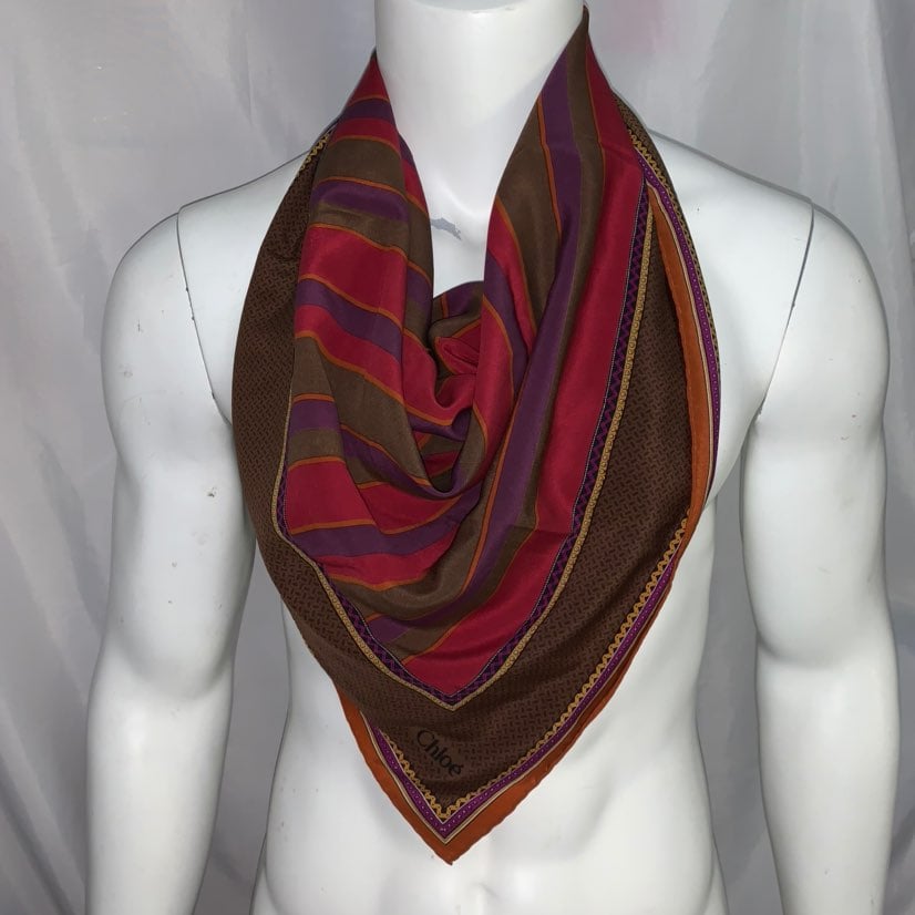 CHLOÉ silk twill multi-tone stripe SCARF