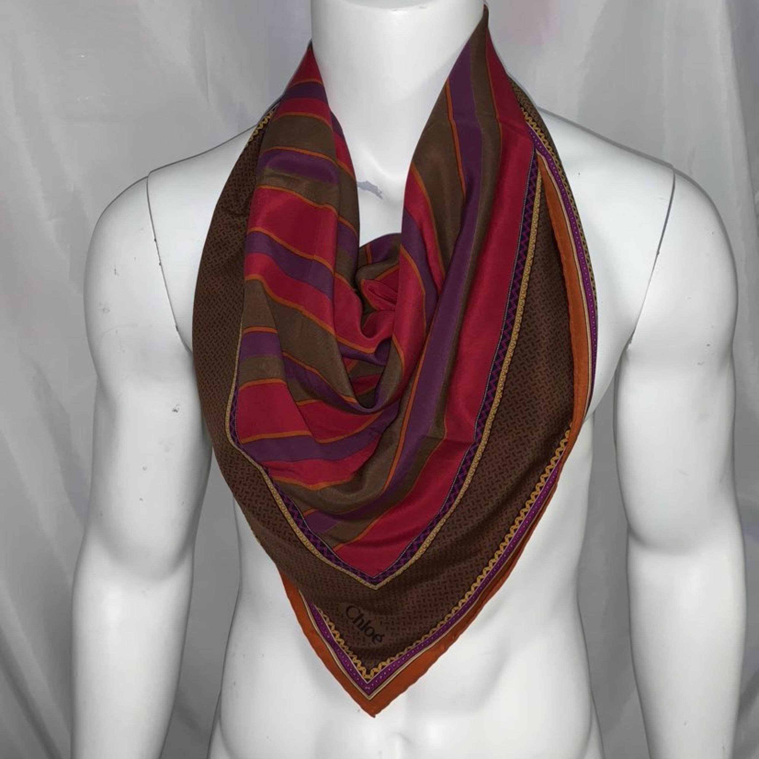 CHLOÉ silk twill multi-tone stripe SCARF