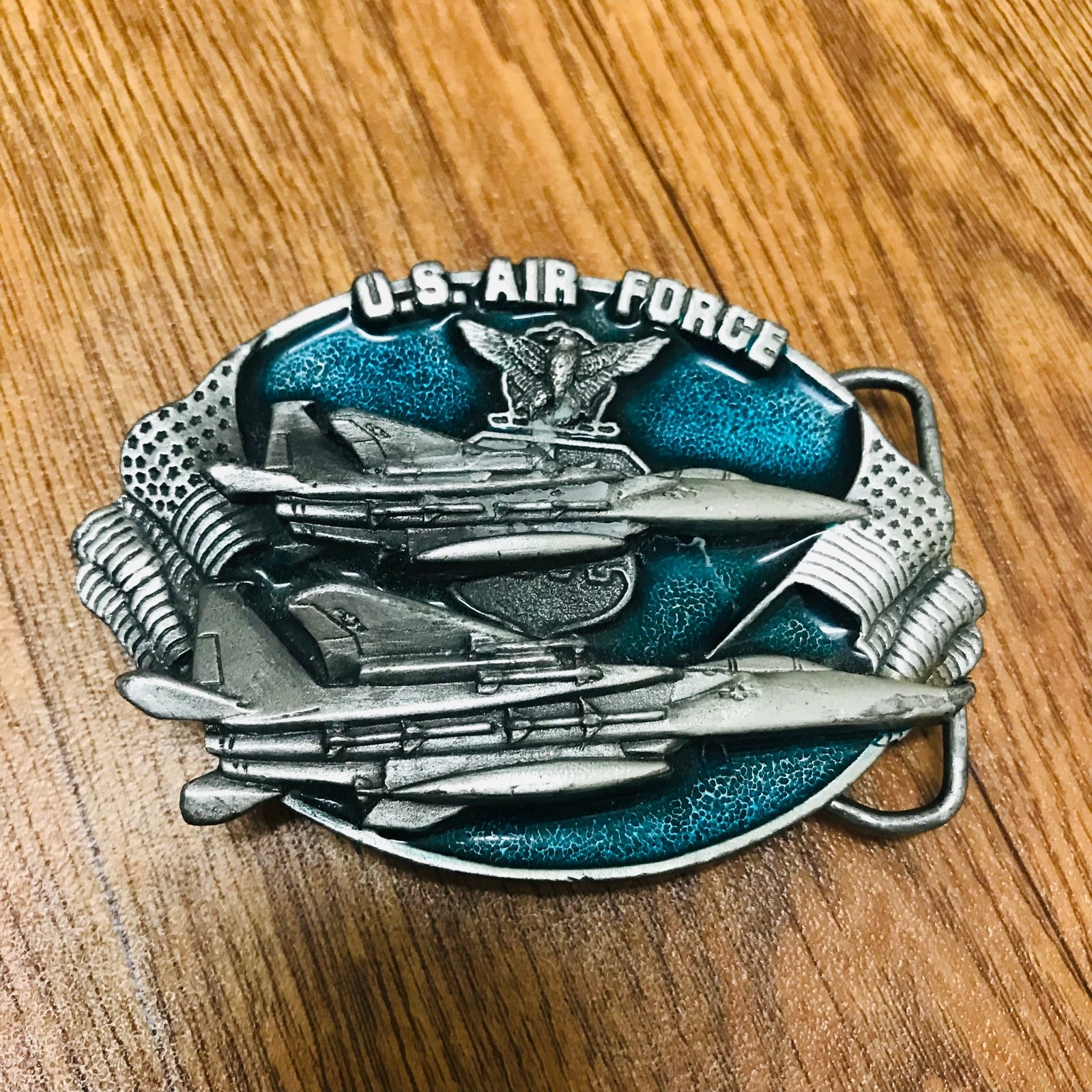VINTAGE U.S. AIR FORCE Belt Buckle F-86 Fighters 3D Bergamot Brass Works Collect