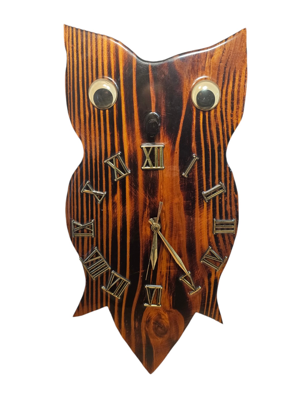 Vintage 70's Wooden Lacquered Owl Clock