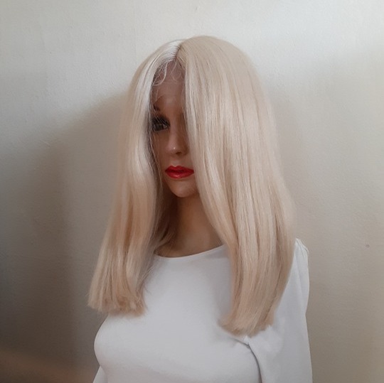 Blonde 613 lace front wig human hair blend 18''