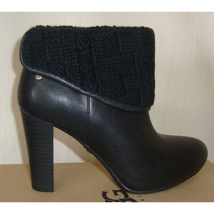 UGG Australia Dandylion Tres Black Leather Knit Ankle Boot Size US 8 NIB 1008755