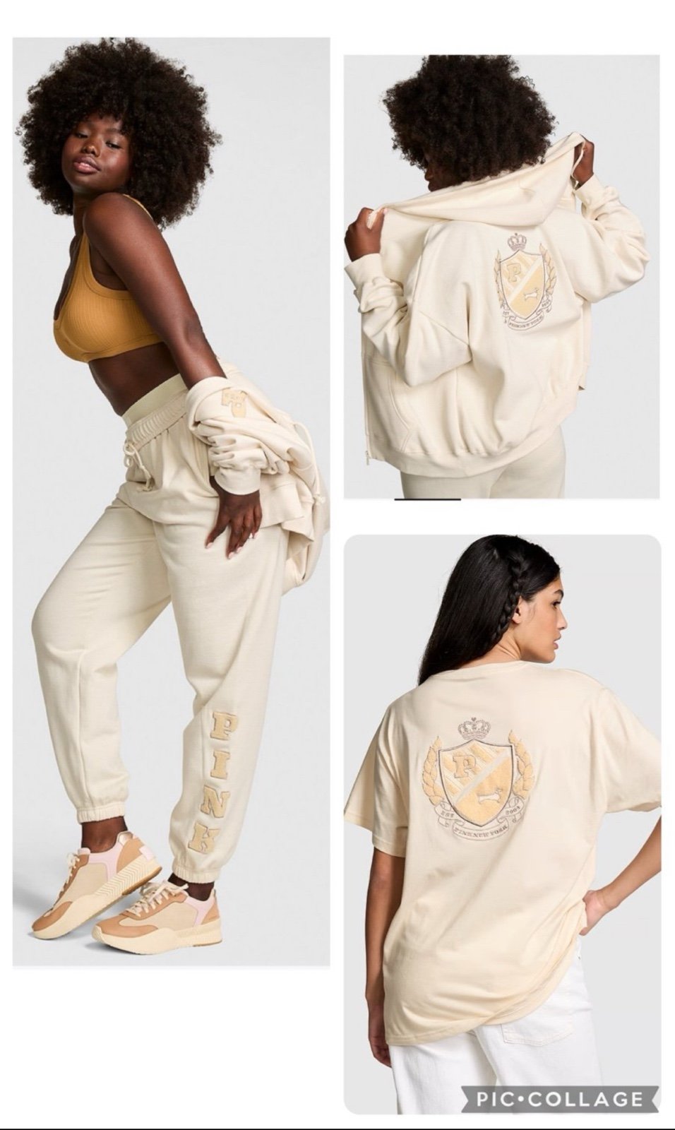 Victoria’s Secret Pink 3pc white shell shine, sweatpants, full zip hoodie, shirt