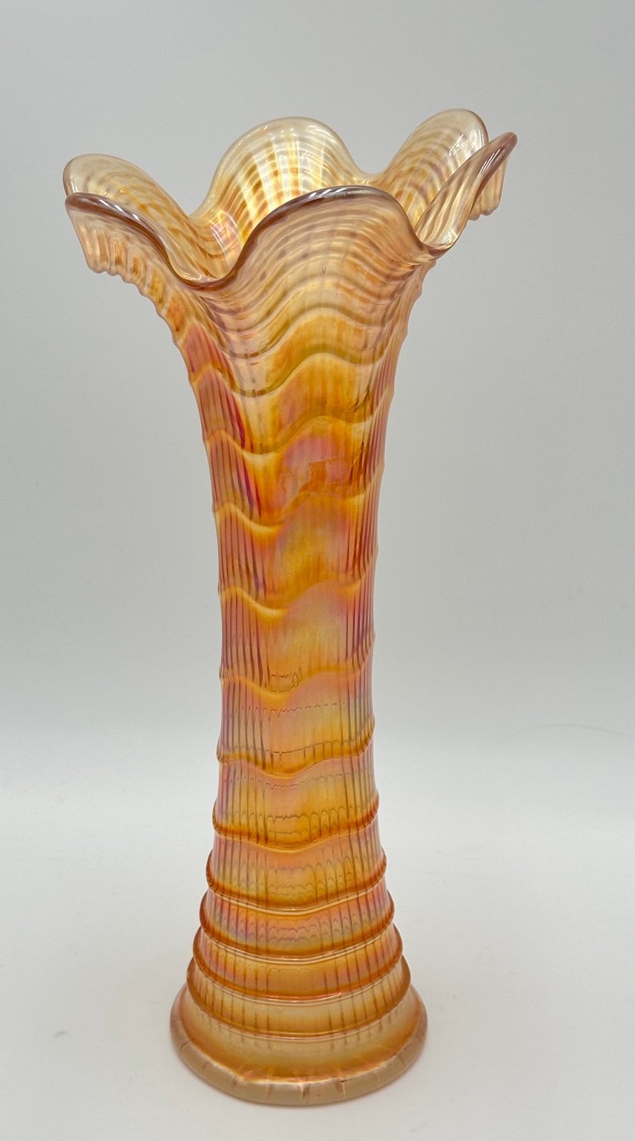 Imperial Marigold Carnival Glass Ripple Wave Swung Vase