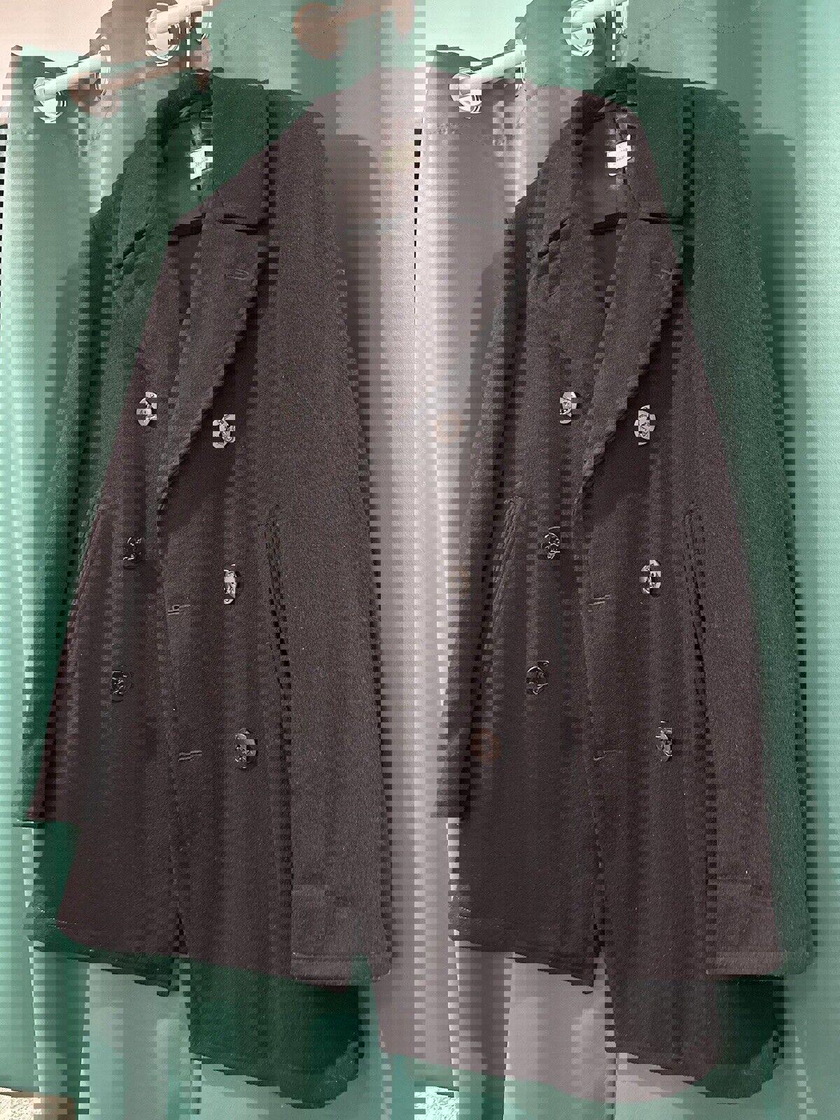 Vintage Navy Wool Peacoat Mens 38R Black Double Breasted Military Issue Sailor