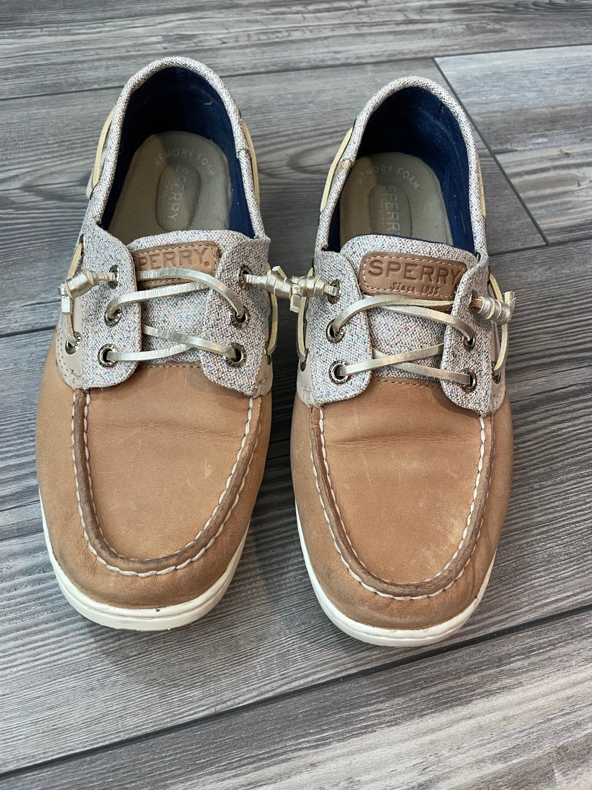 Sperry Rosefish Boat Shoe Linen Oat Sparkle Shoes Women's Size 8.5 Sparkle Shoes