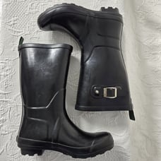 Kamik Rubber Rainboots Kids 4 Black Silver Waterproof Round Toe Mid Calf Warm