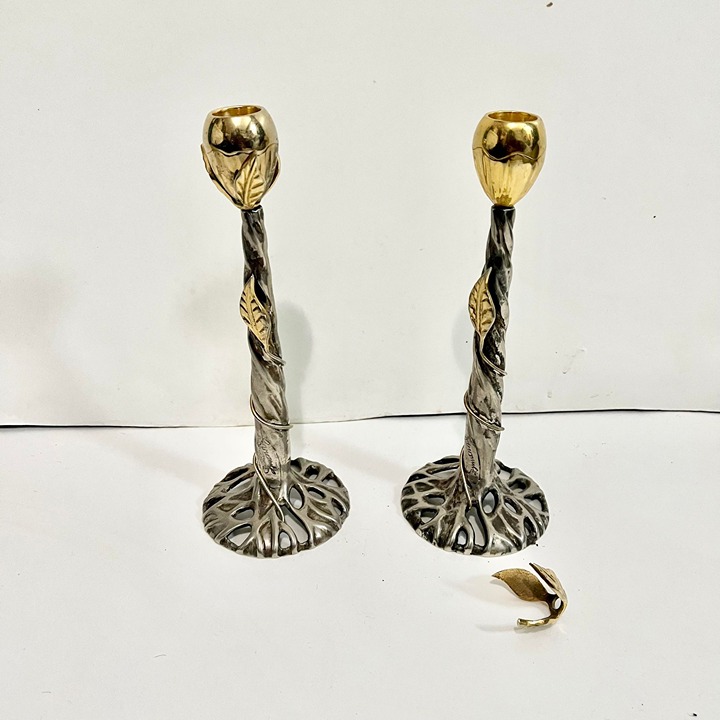 Metal Candle Holders 9” (Set/Pair) Made in India & Signed
