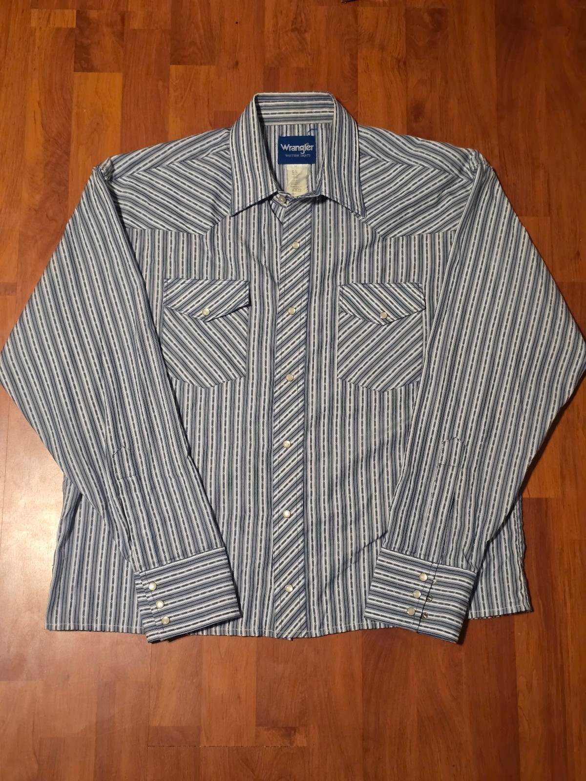 Wrangler Western Pearl Snap Shirt XL Blue Beige Stripe