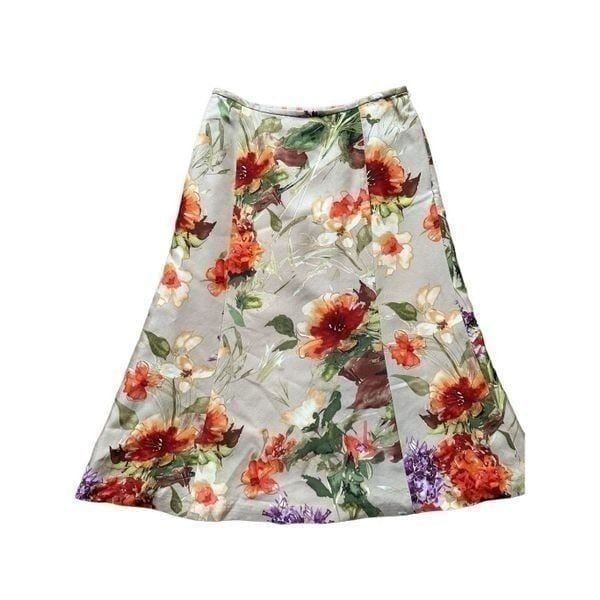 Vintage Talbots Petites Floral Silk Wool Blend A-Line Skirt Made in USA Sz 6