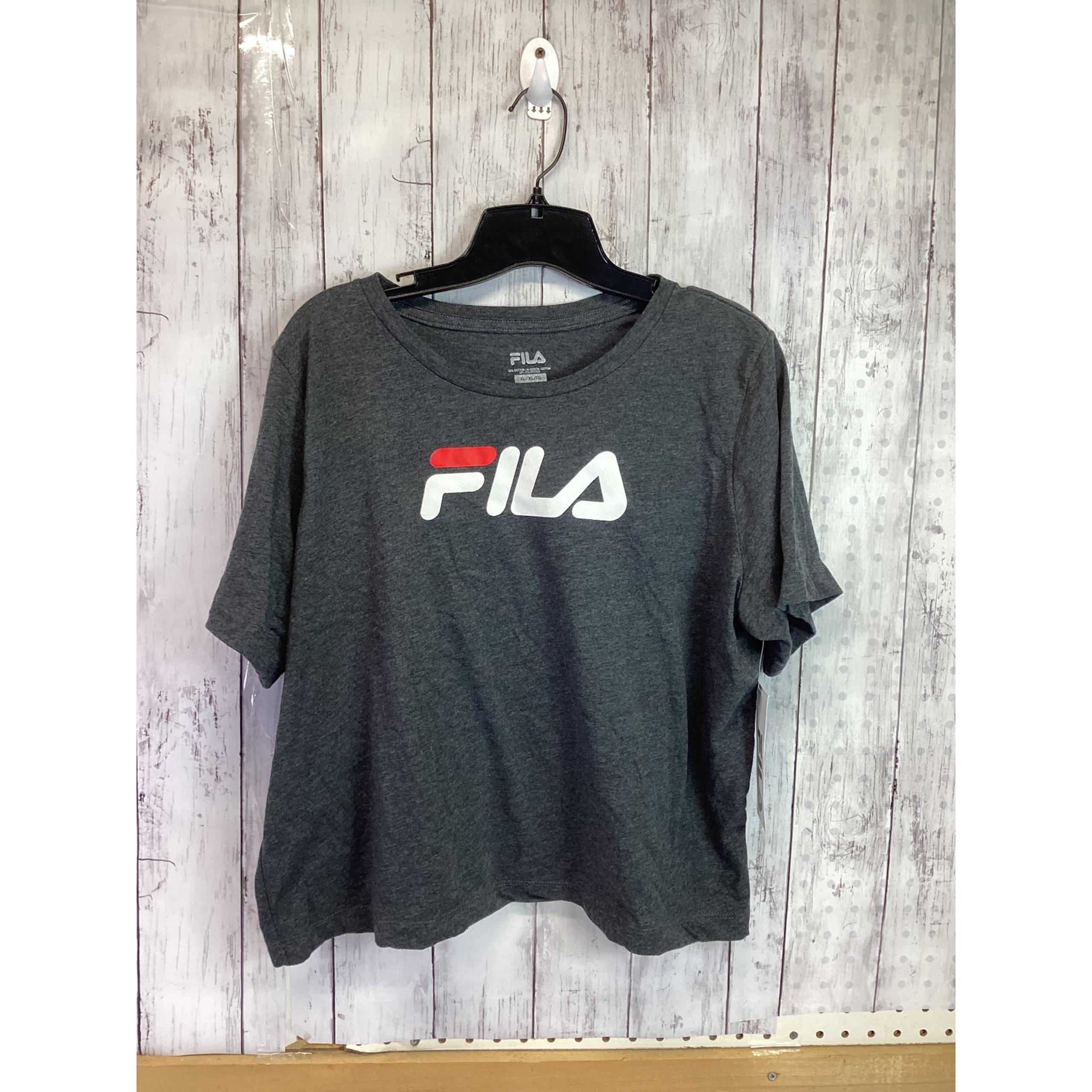 Fila Spell Out T-Shirt Gray Size XL Crop Top Short Sleeve for Women