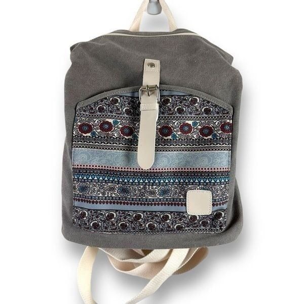 Boutique Boho Paisley Multiway Convertible Backpack Bag & Pouch Gray Multicolor
