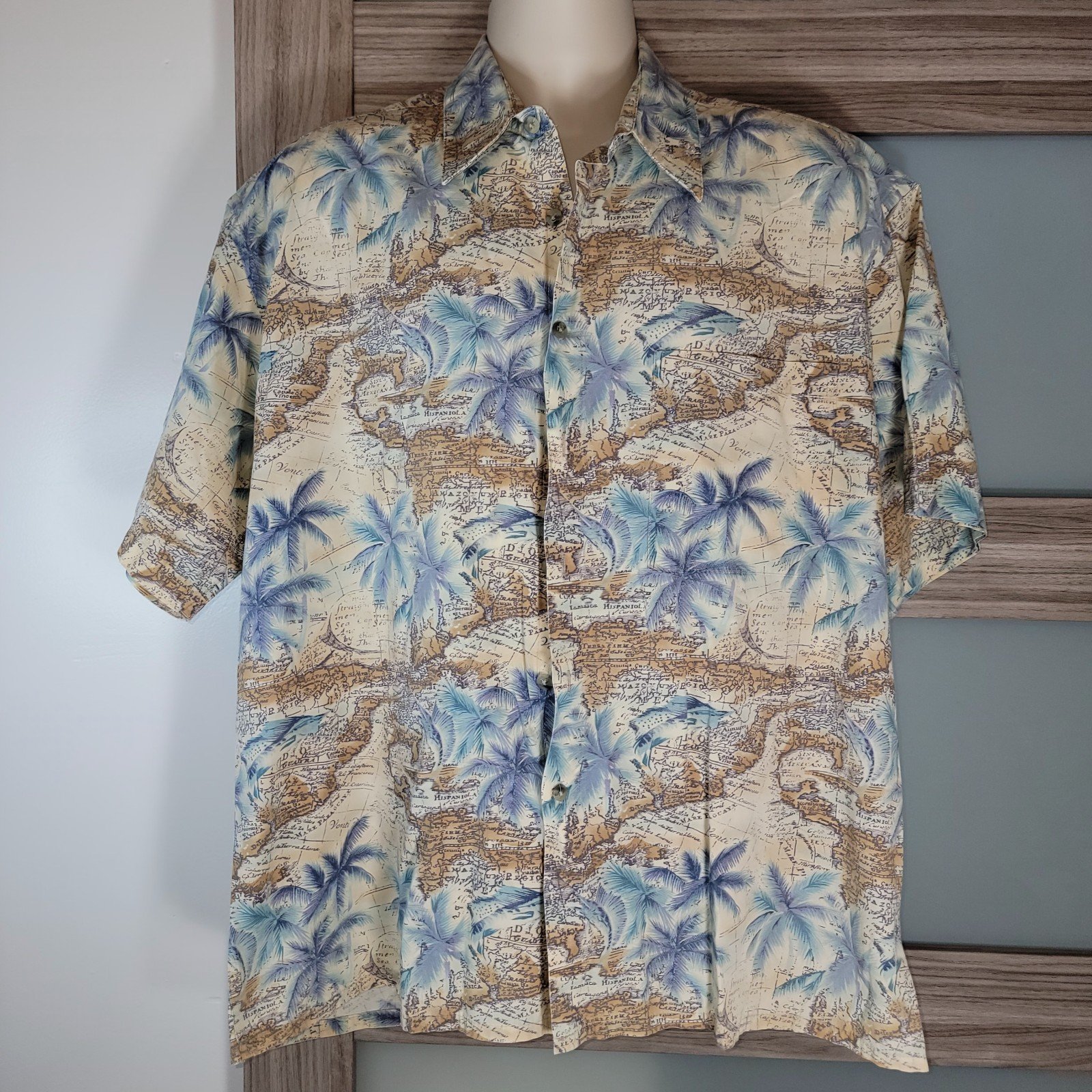 VINTAGE Via Veneto Hawaiian Print Palm Tree Men's Dress Shirt Size XL