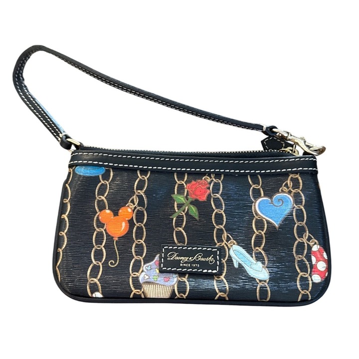 Dooney & Bourke Sweethearts Mickey & Minnie Wristlet Bag Black Leather With Chai