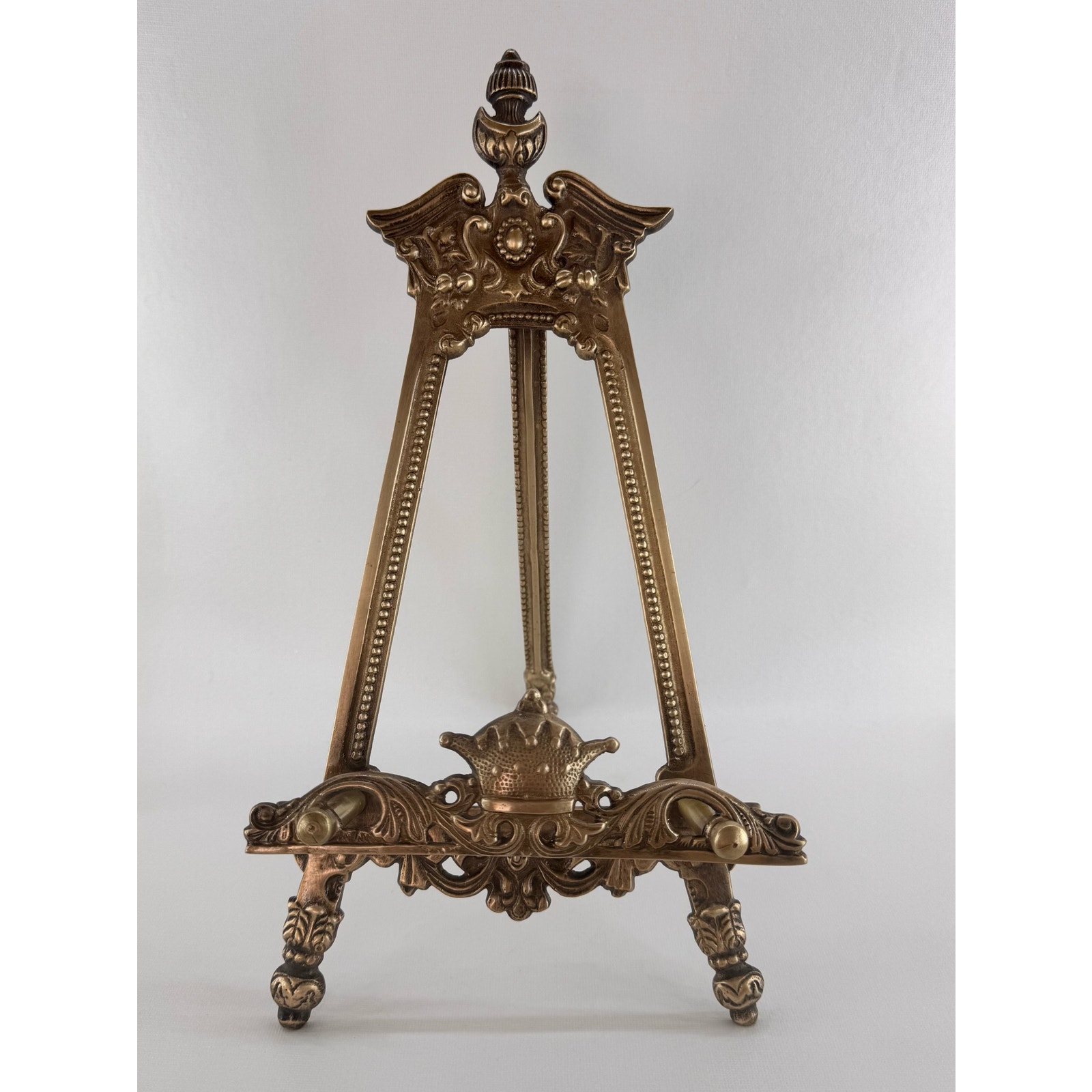 Vintage Solid Brass Victorian Style Tabletop Display Easel Ornate Gold Large