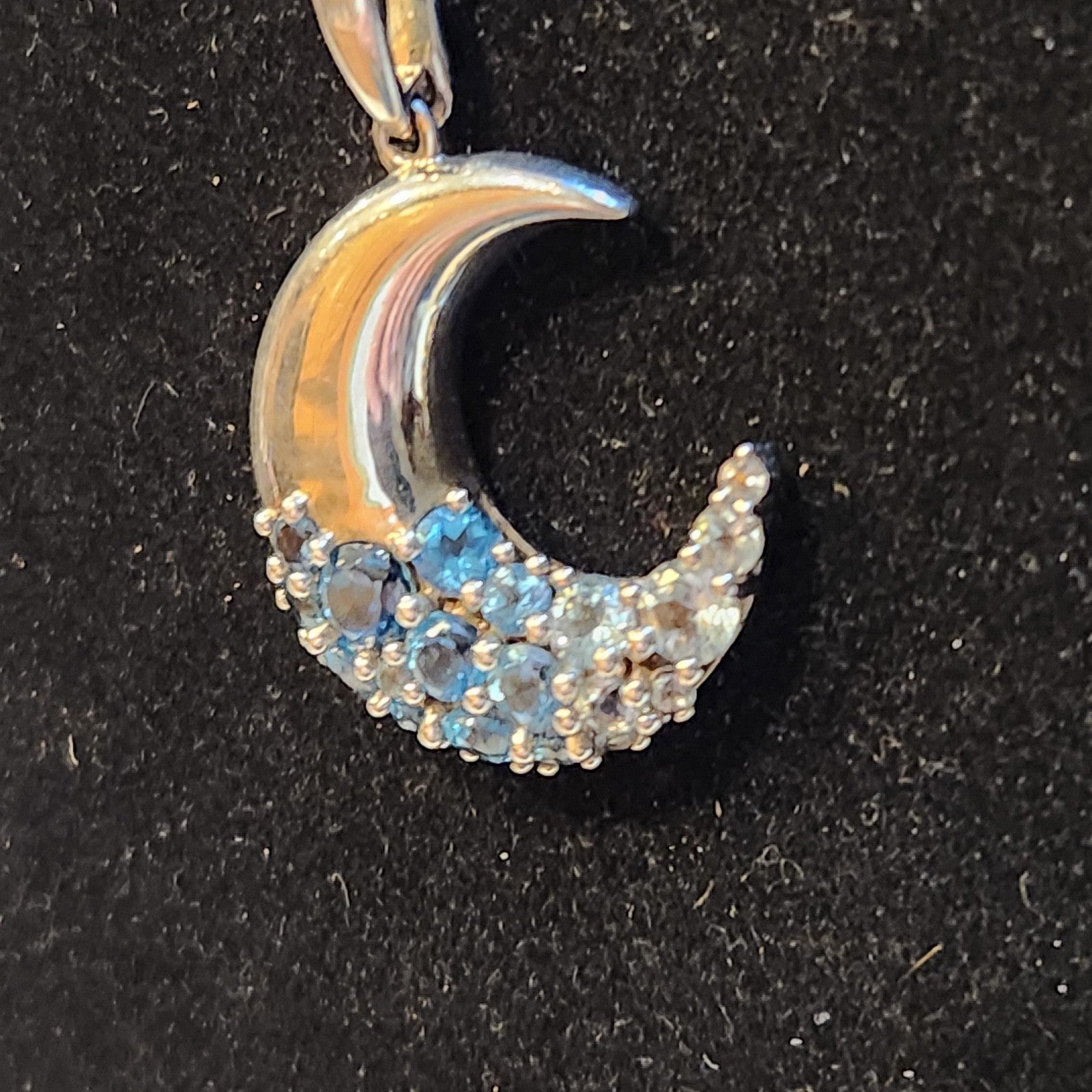 Blue Topaz Ombre Moon Pendant in Sterling Silver