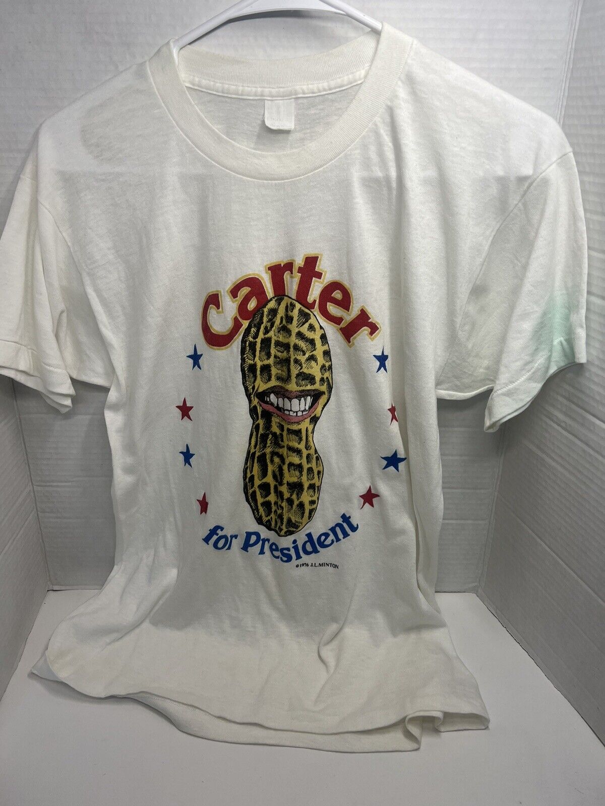 Vtg GRAIL 1976 Jimmy Carter For President Election Smiling Peanut T-Shirt Single