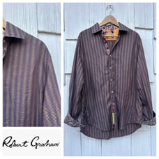 Robert Graham Mens Embroidered Shirt Button-Down Silk Trim Long Sleeve Size L