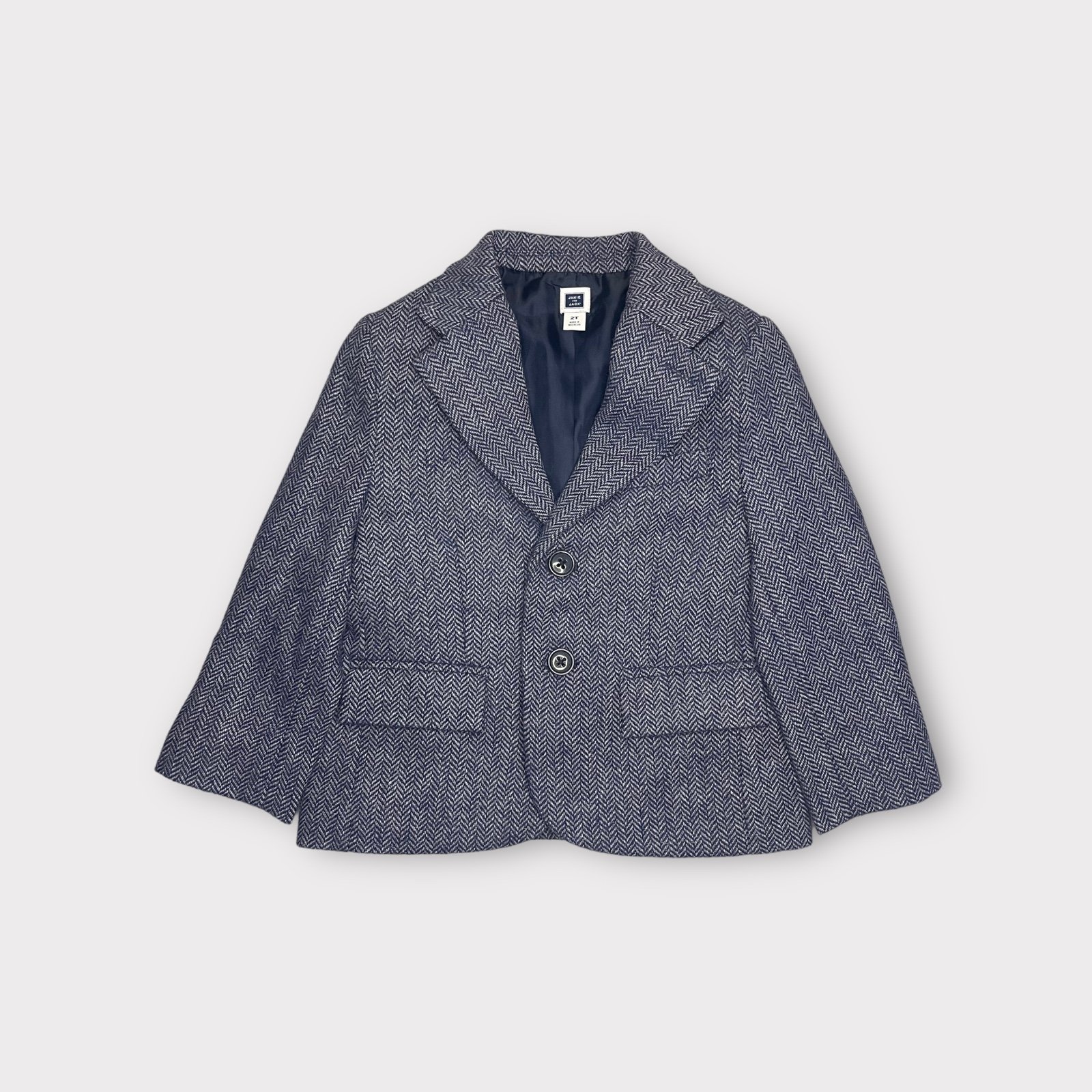 Janie and Jack Wool Blend Blue Herringbone Pattern Blazer