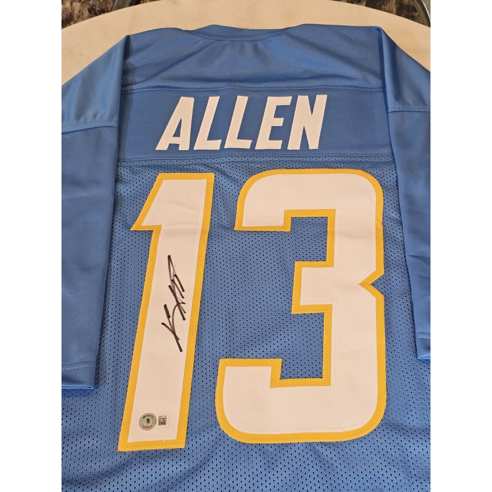 Keenan Allen Autographed/Signed Jersey Beckett Sticker Blue Custom Jersey