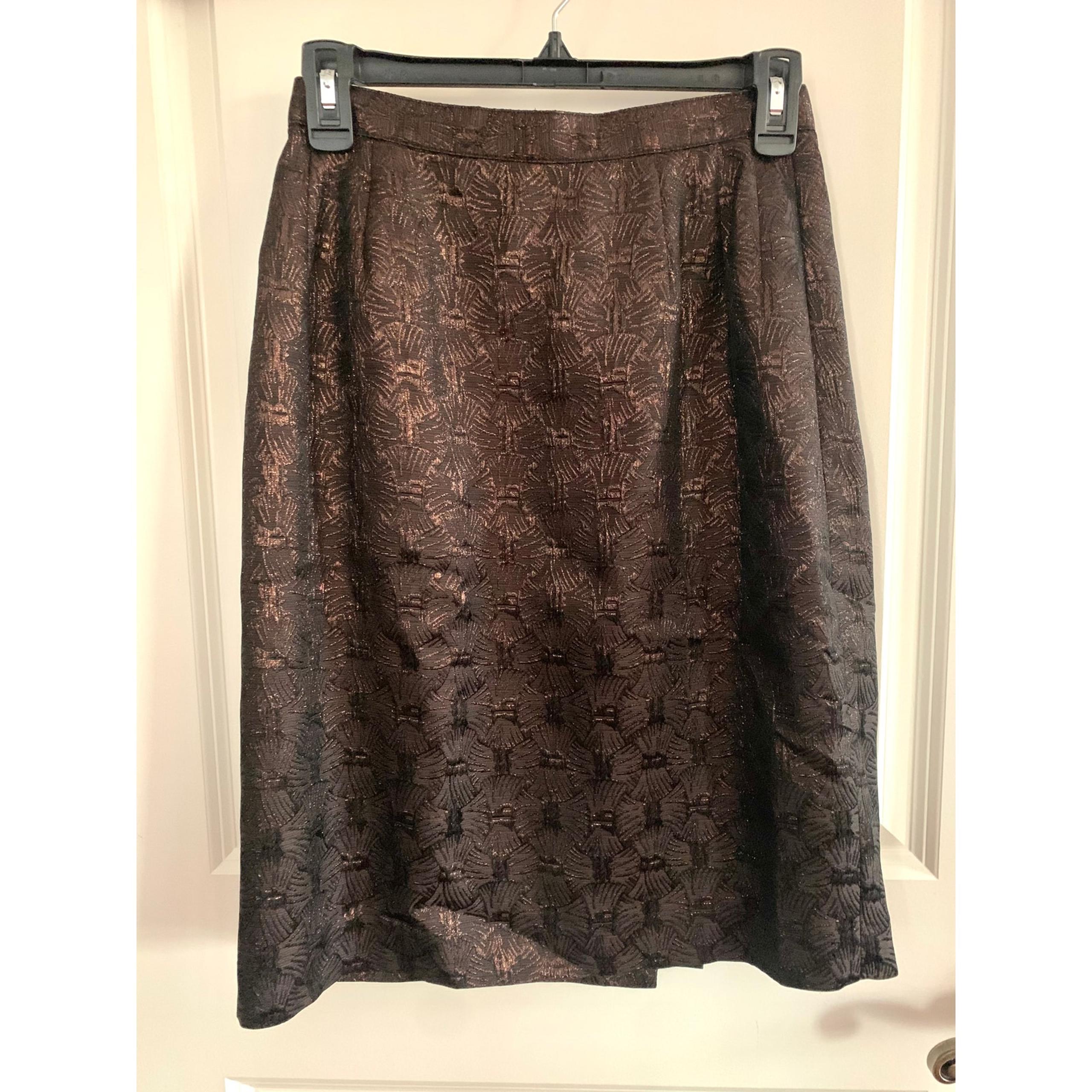 Albert Nipon Vintage Textured Detail Metallic Pencil Skirt with Back Slit Brown