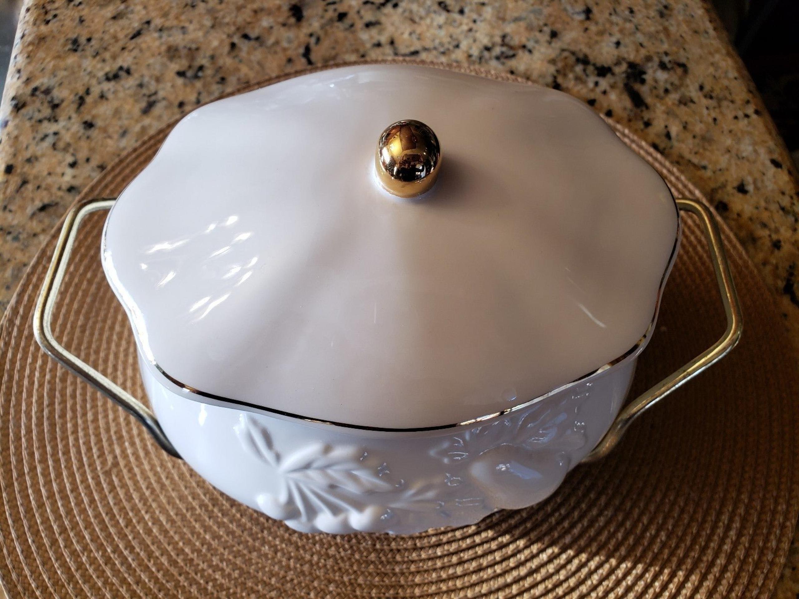 Teleflora Ceramic Covered Serving Dish, with metal handle, like new.