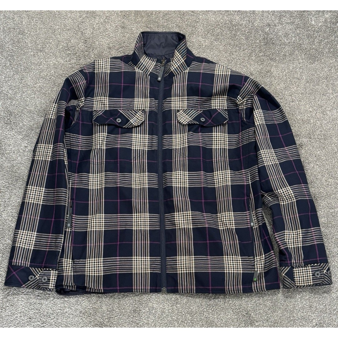 Stio Mens Rambler Plaid Reversible Jacket Full Zip Long Sleeve Blue Purple L
