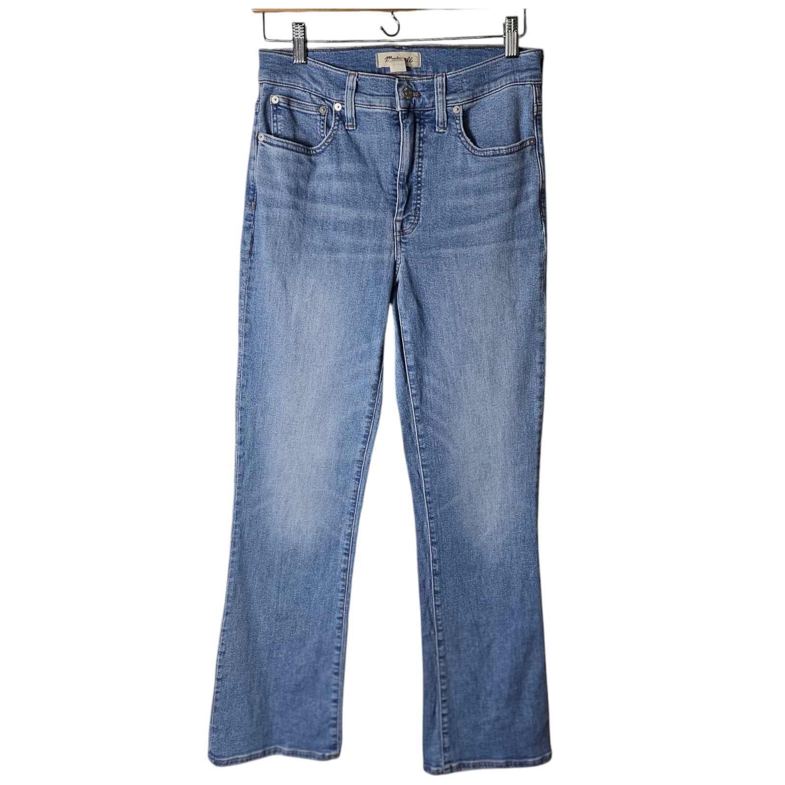 Madewell 27 Tall Mid Rise Kick Out Jeans Light Wash Flare Denim Stretch