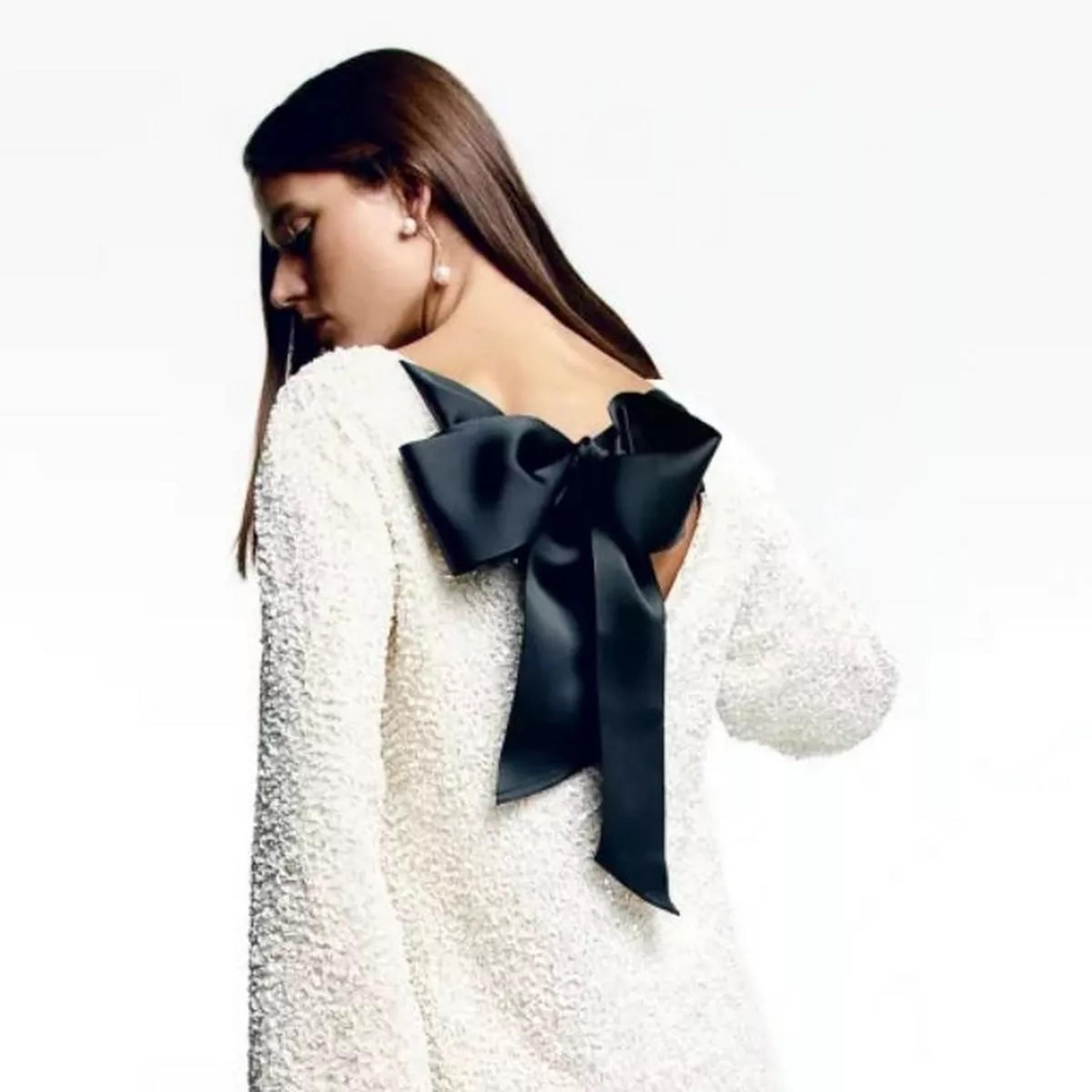 H&M white sequin dress with black bow small