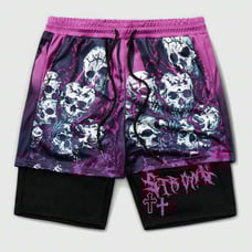 Skull shorts pink and black