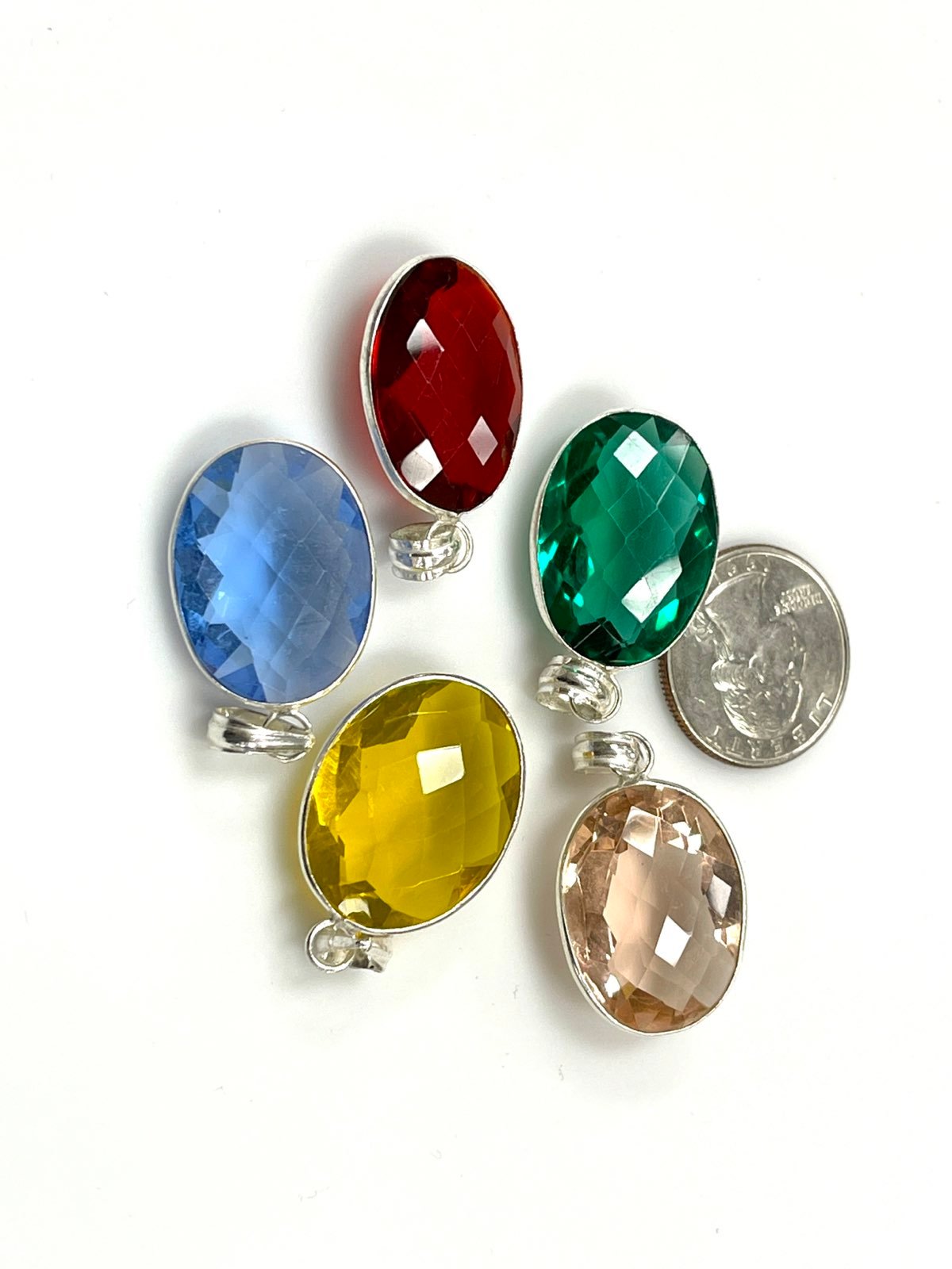 5 Pcs. Sterling Silver Crystal Pendents