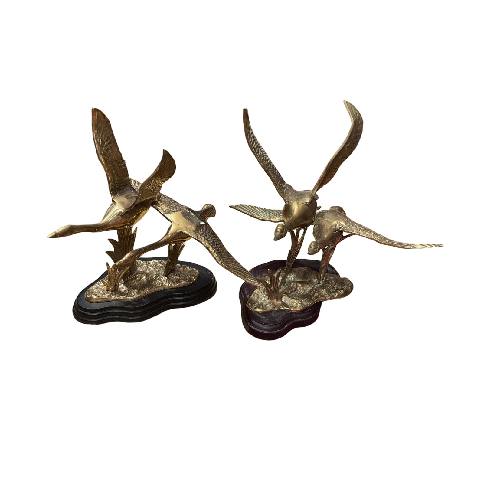 Pair of 2 Brass Cast Metal Geese MCM Sculpture Statues - Vintage Gorgeous