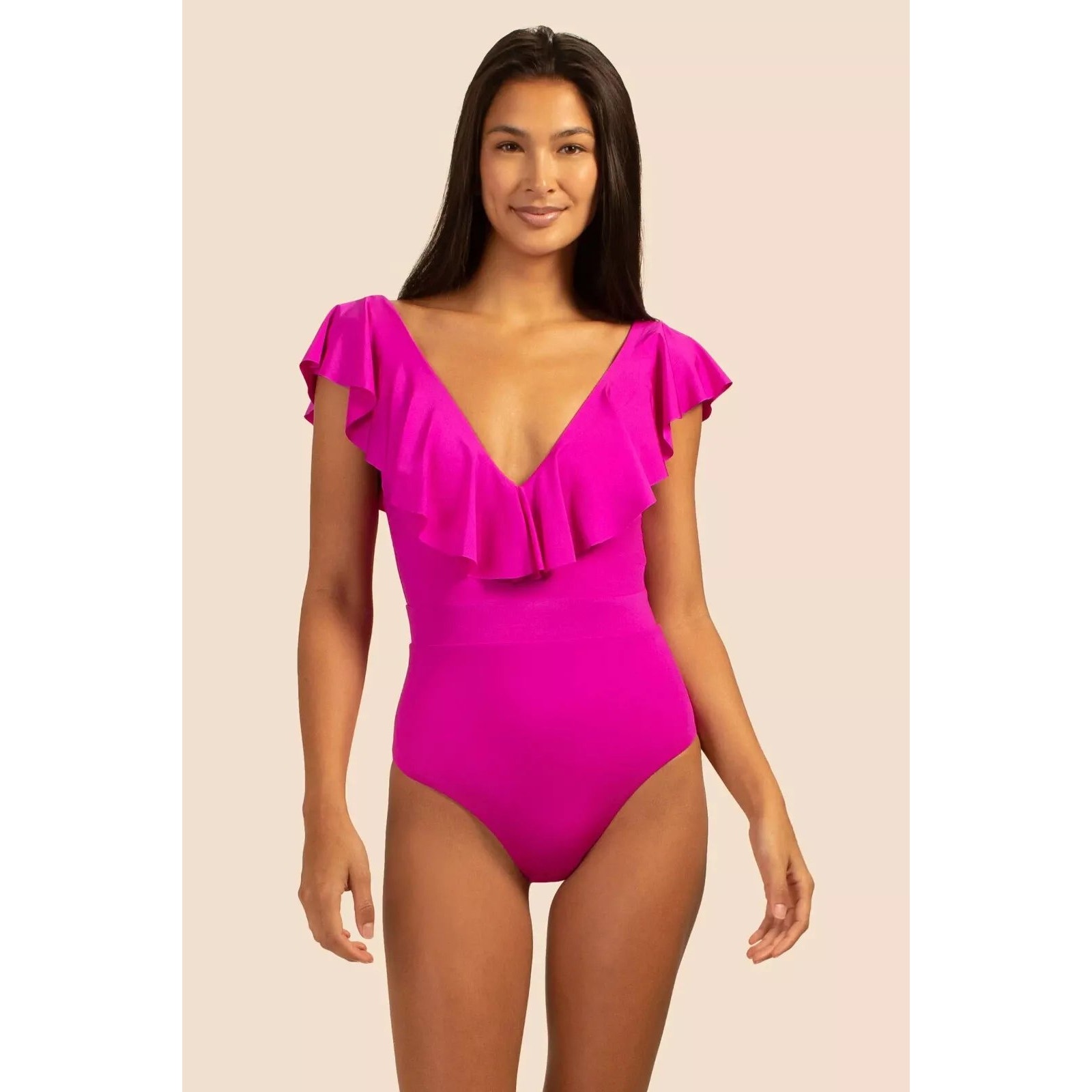 Trina Turk Women's Standard Atlas Ruffle Plunge One Piece sz 12