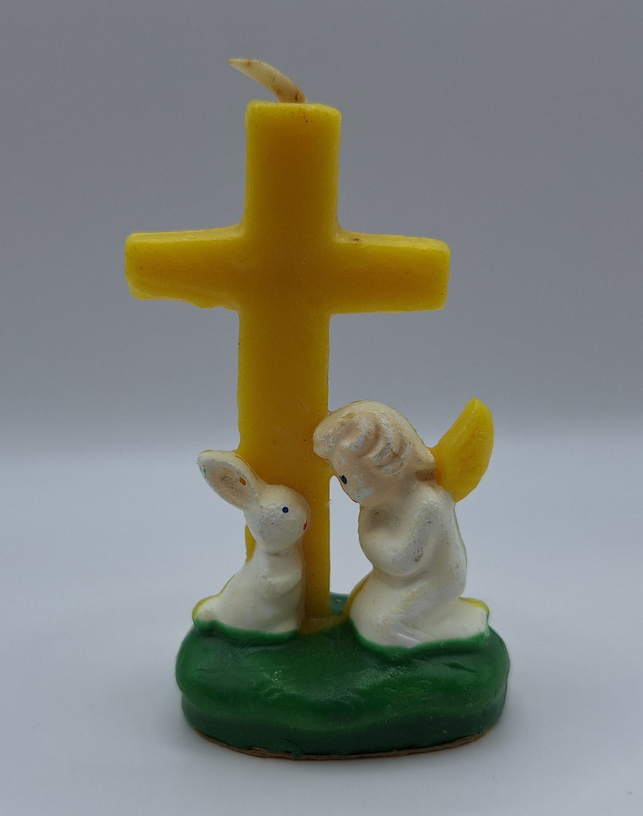 Vintage GURLEY Easter Novelty Candle Yellow Cross Angel Bunny NOS/UNUSED