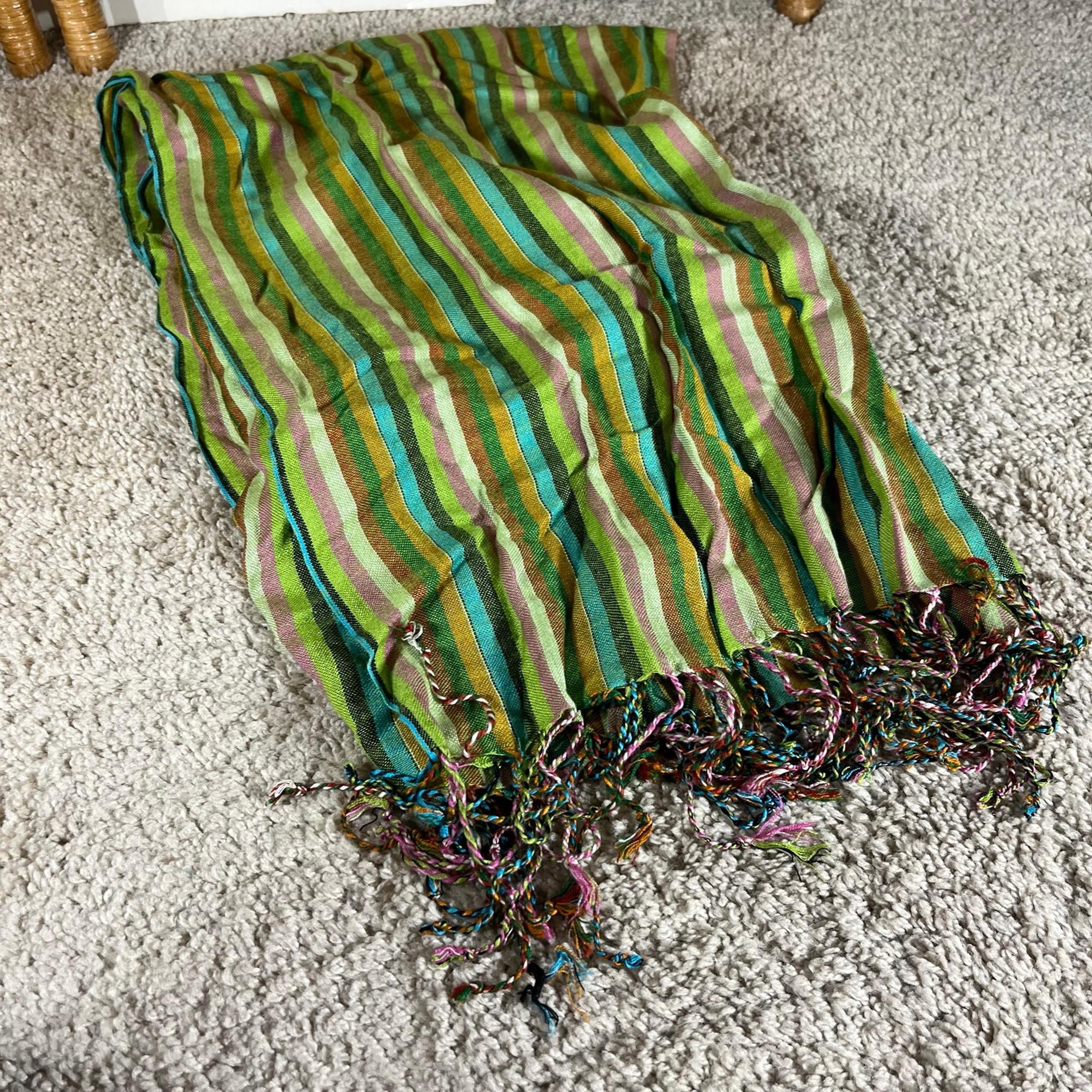 Vintage pashmina striped scarf with fringe LIKE NEW NWOT stripes multicolor