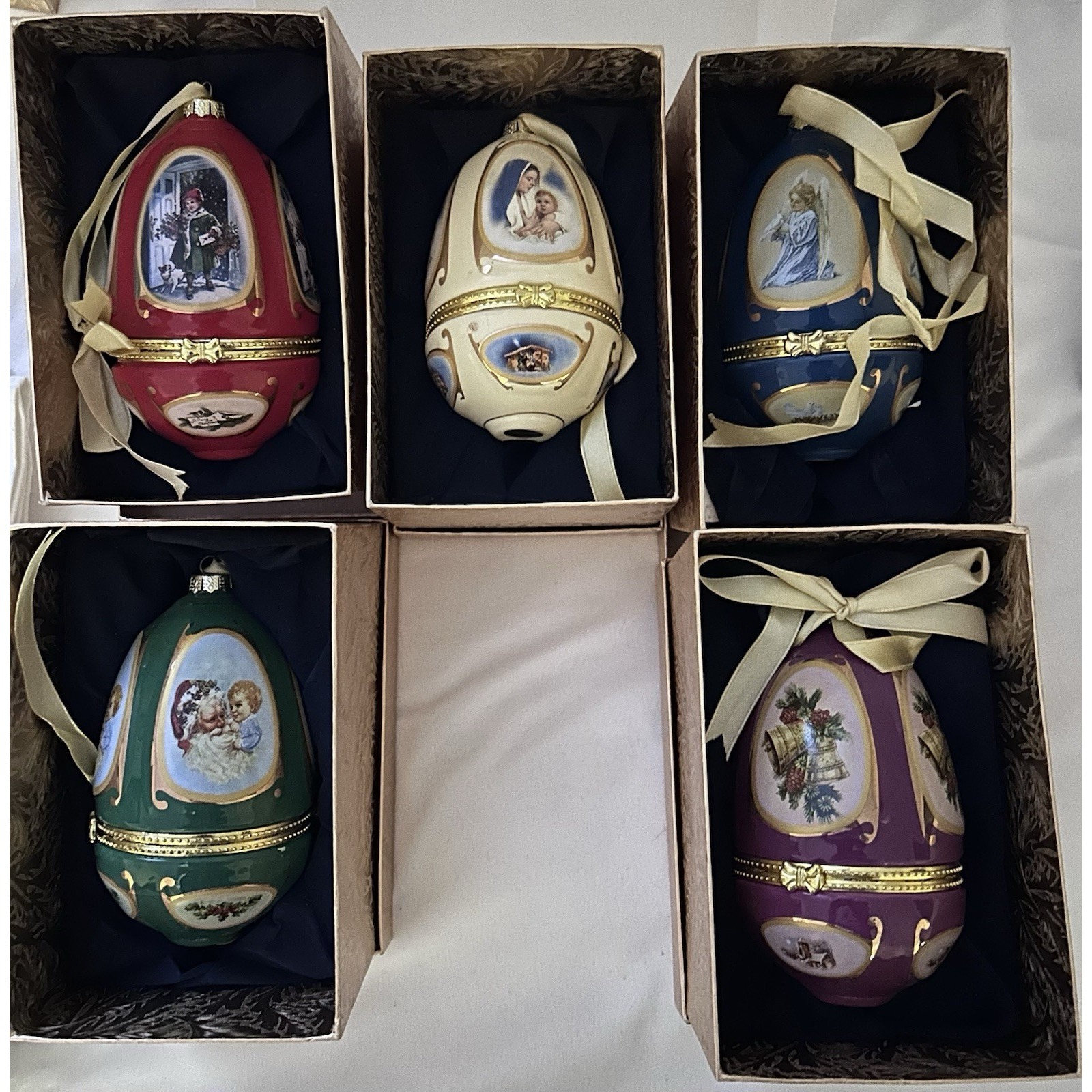 VTG 5 Valerie Parr Hill Mr Christmas Egg Shaped Musical Christmas Ornaments NOS