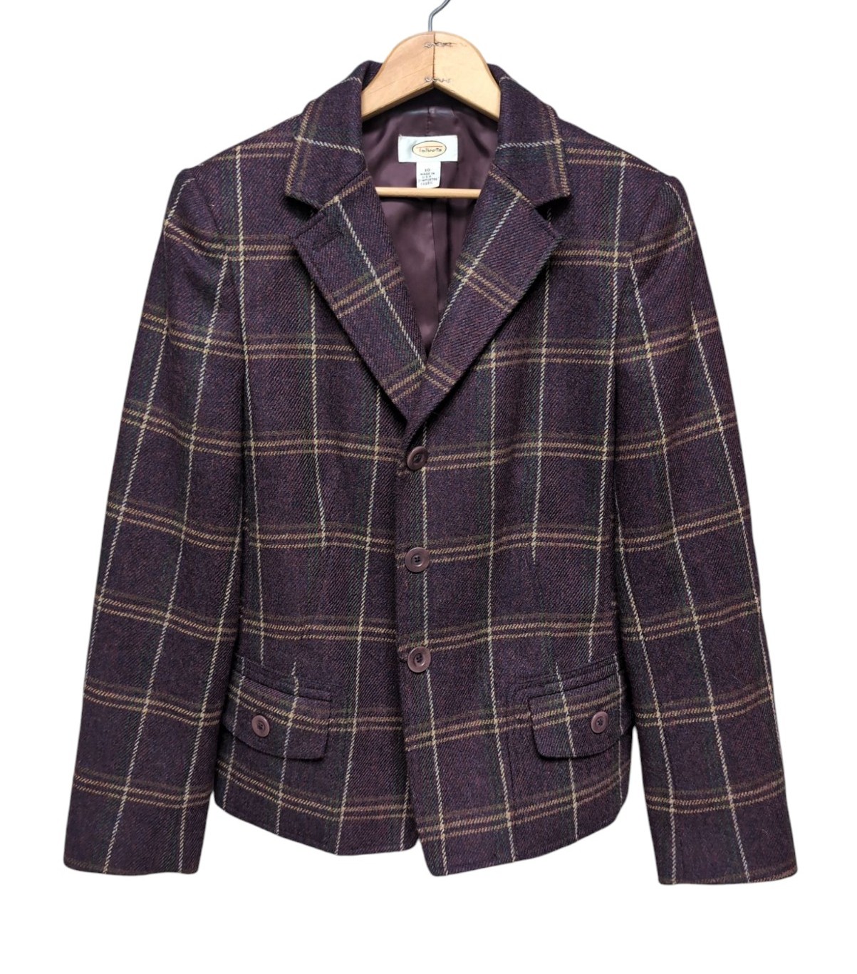 Vintage Talbot's Blazer Purple Plaid 2 pocket 3 button Wool Lined Womens Size 10