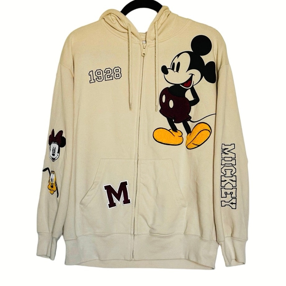 DISNEY Mickey Mouse Full-Zip Embroidered Hoodie Sweatshirt Unisex Size L