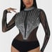 NWT Black Sheer Rhinestone Embellished Bodysuit Sz Lg