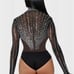 NWT Black Sheer Rhinestone Embellished Bodysuit Sz Lg