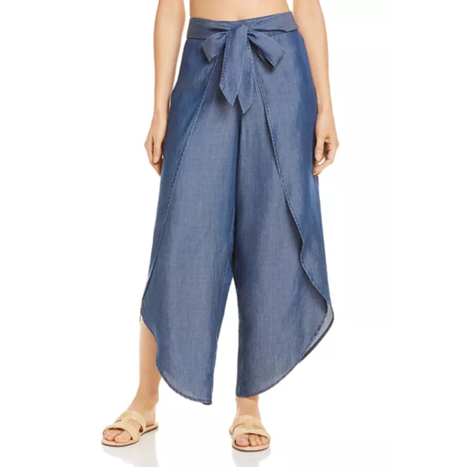 Tommy Bahama Chambray Beach Swim Cover-Up Pants Small Denim Blue Tulip Hem