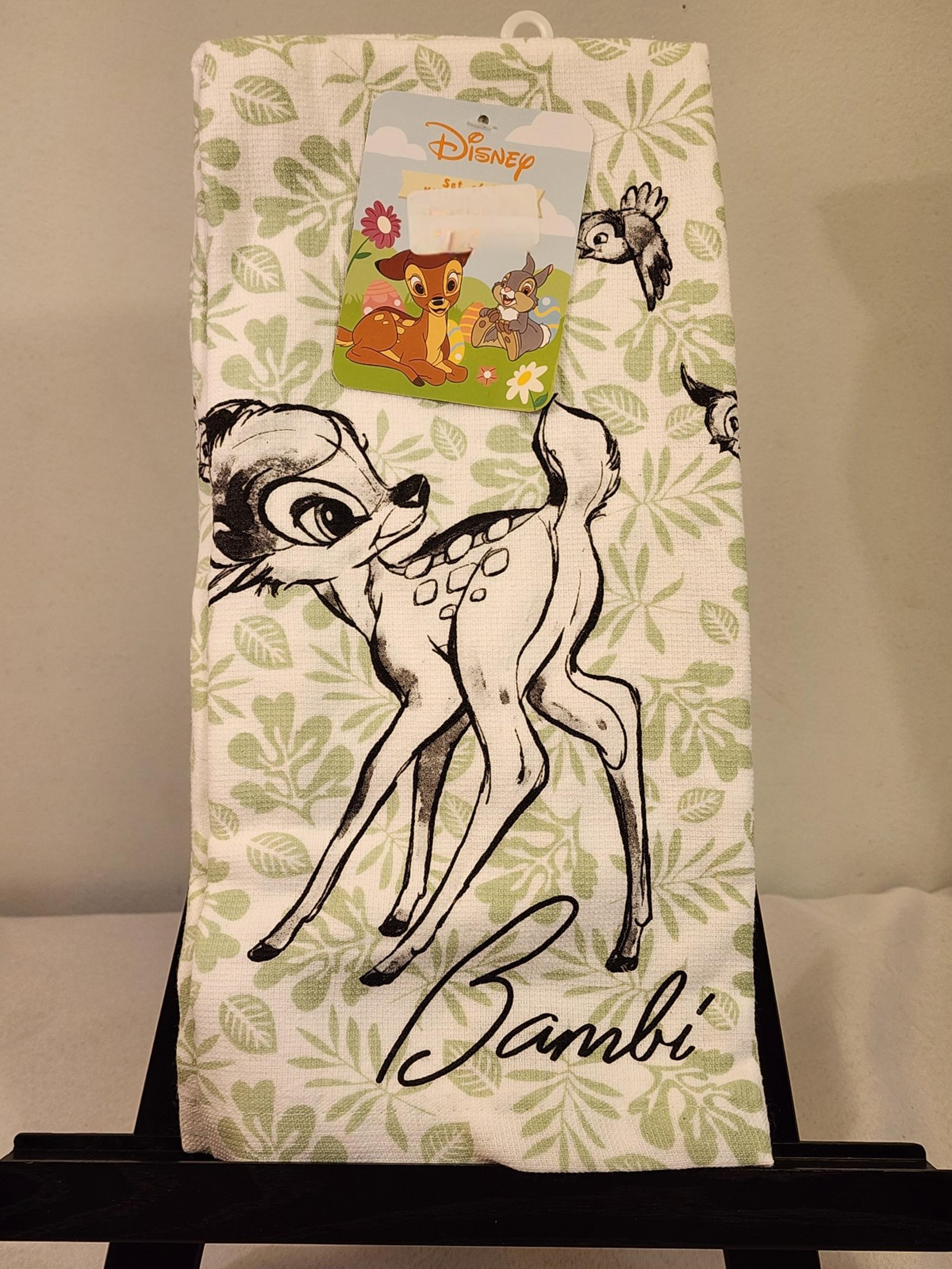 Disney Bambi Sketch Green 2 Piece Kitchen Towels NEW Home Decor